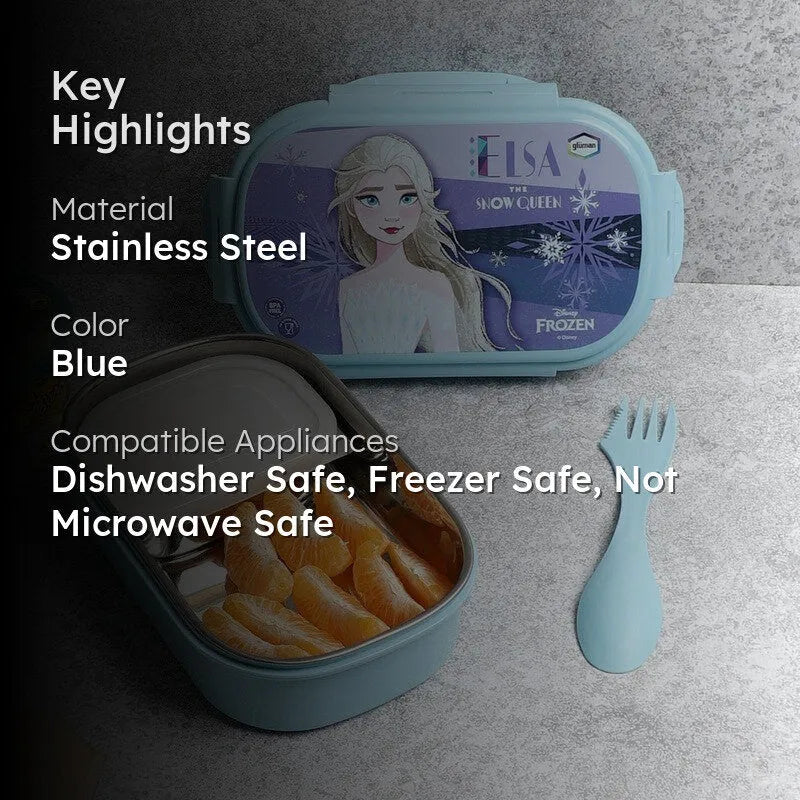 Disney Frozen Elsa Kids Lunch Box with Spoon | 800ml School Tiffin Box | Portable Food Storage Container for School, Picnic & Travel