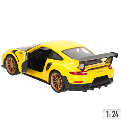 Bburago 1:24 Porsche 911 GT2 RS Diecast Model – Yellow with Carbon Hood Collectible Car