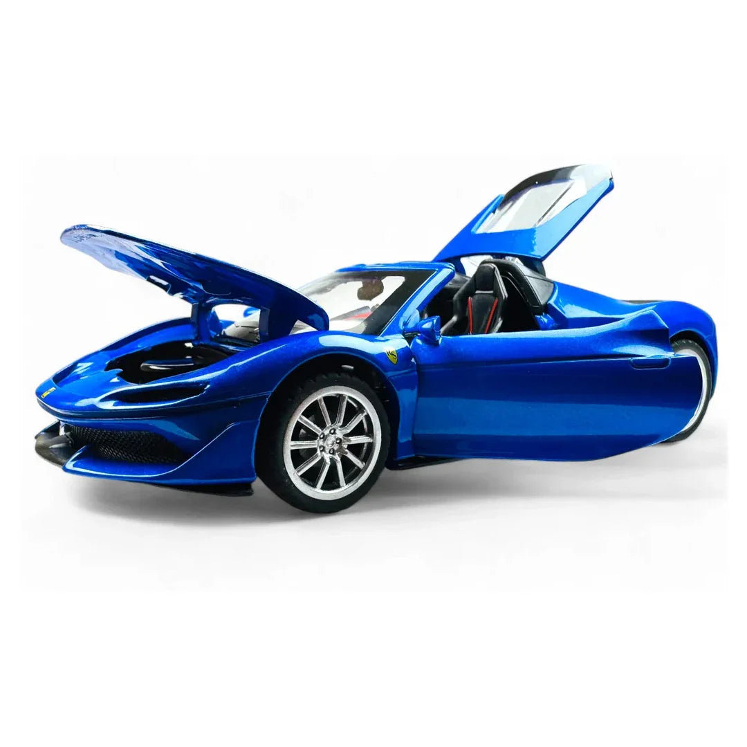 JOY JUNCTION Ferrari J50 1:32 Scale Alloy Metal Pullback Die-Cast Car – Blue with Lights, Music & Openable Doors - Jaiman Toys