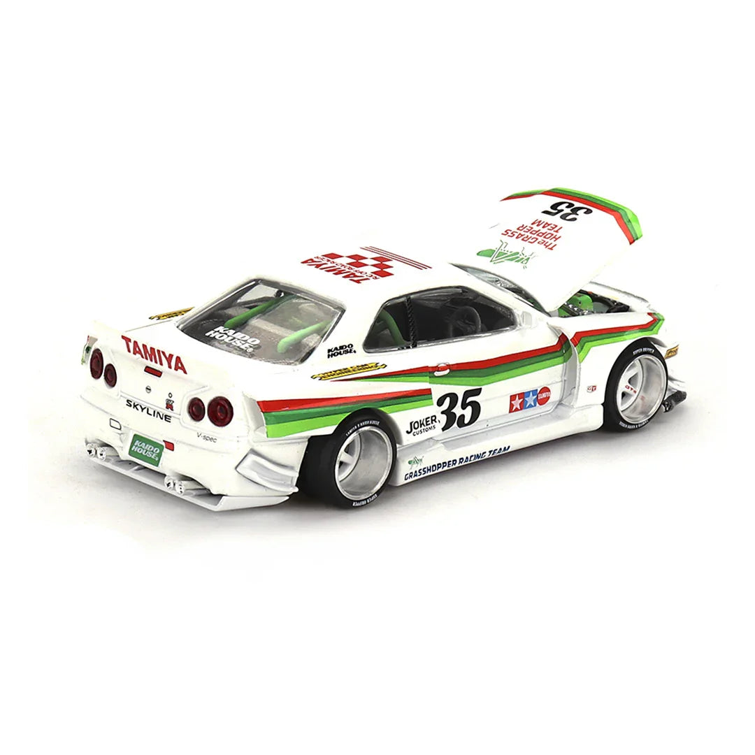 MINI GT 1/64 Nissan Skyline GT-R R34 – TAMIYA x KAIDO HOUSE “The GRASSHOPPER V1” | Diecast Scale Model Car - Jaiman Toys