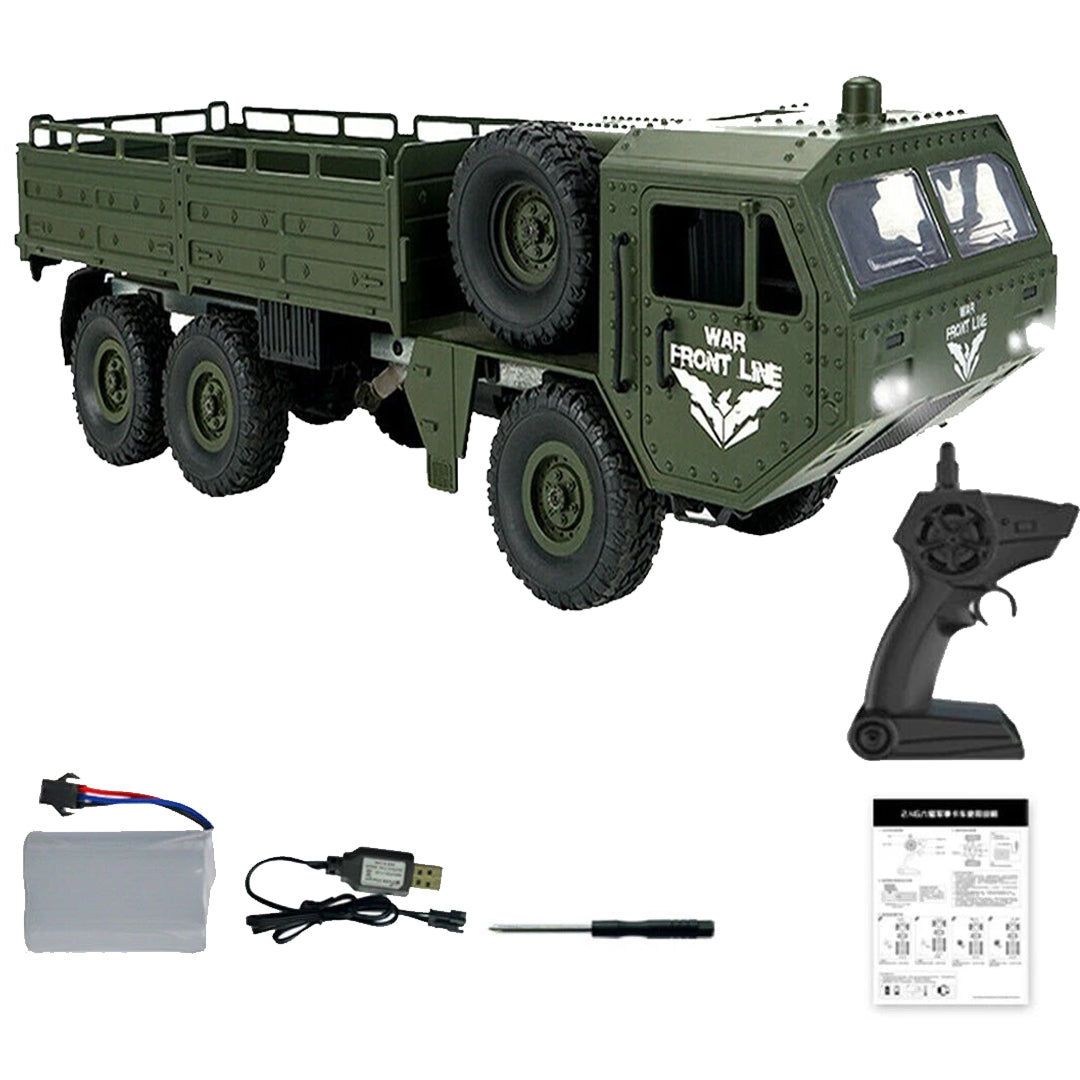 Military Transporter RC Truck 6WD | 2.4G Off-Road Army Cargo Vehicle with LED Lights (RTR)