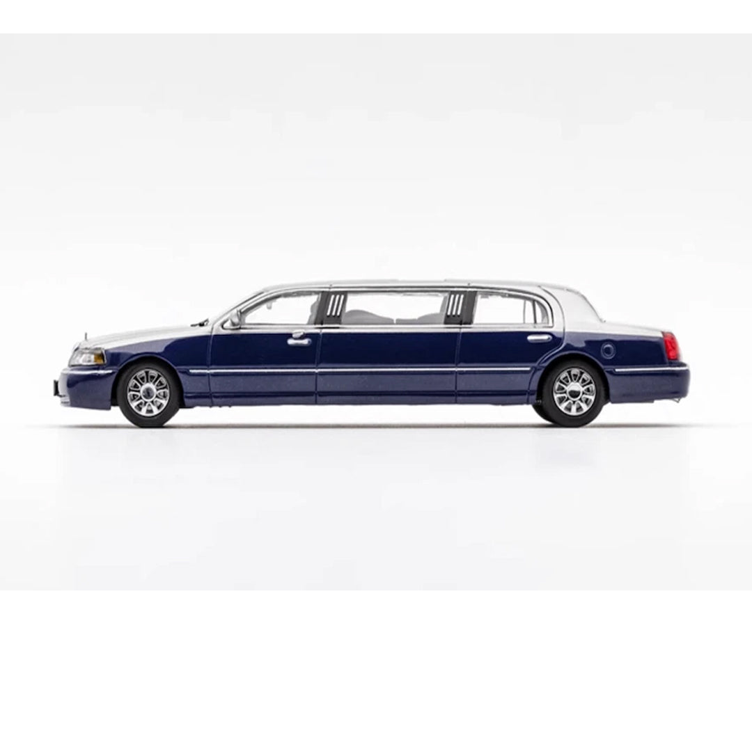GCD 1:64 Silver Blue Stretch Limousine – Continental Model | Premium Diecast Metal Car (Blue + Silver)
