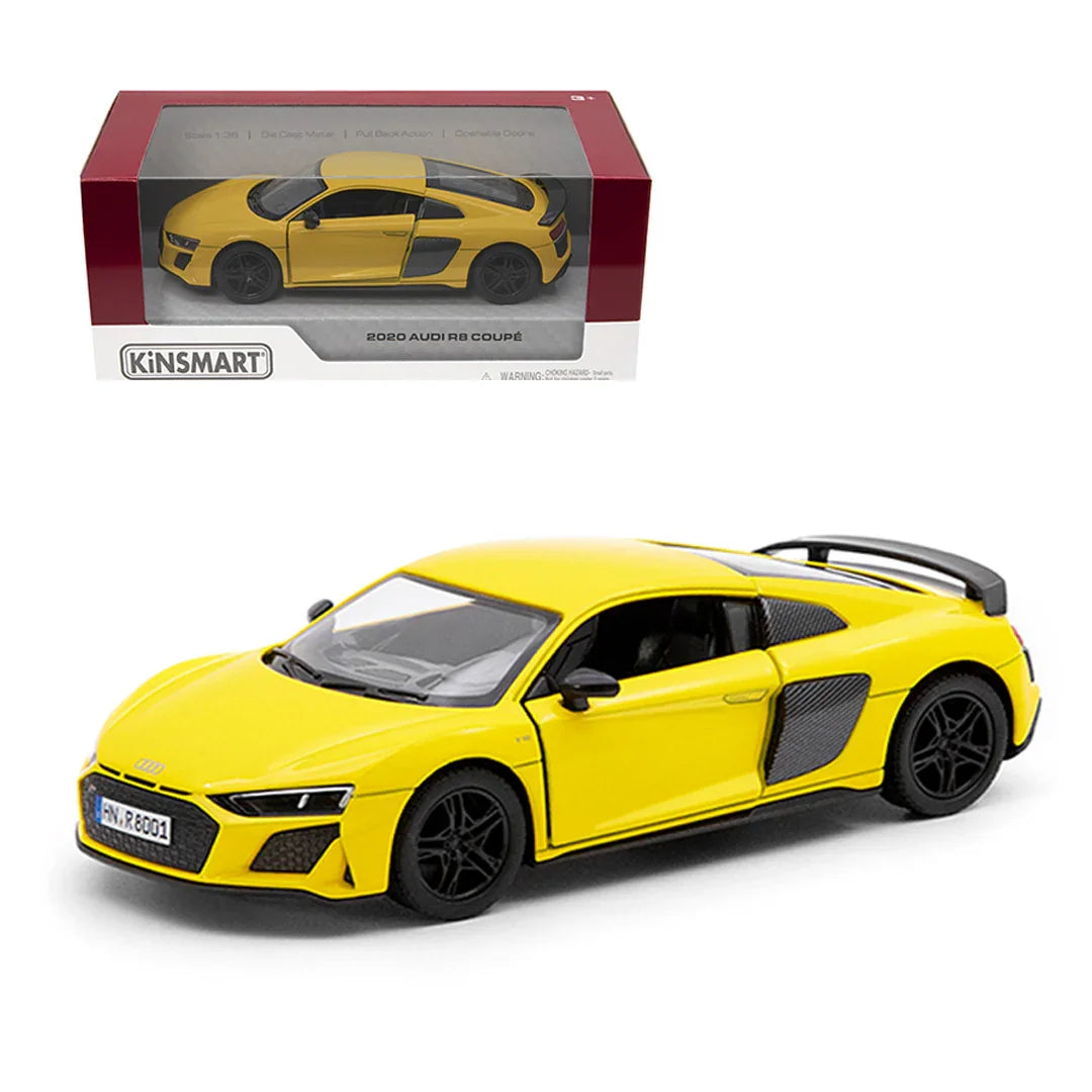 KiNSMART 2020 Audi R8 Coupe – 1:36 Scale Die-Cast Model Car Set – 5-Inch Pullback Toy Cars - Yellow - Jaiman Toys