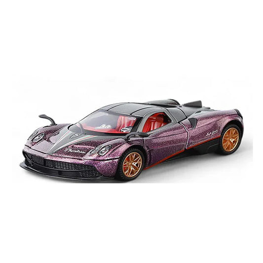 JOY JUNCTION Pagani Fengshen 1:32 Scale Alloy Metal Pullback Die-Cast Car – Purple with Lights, Music & Openable Doors - Jaiman Toys