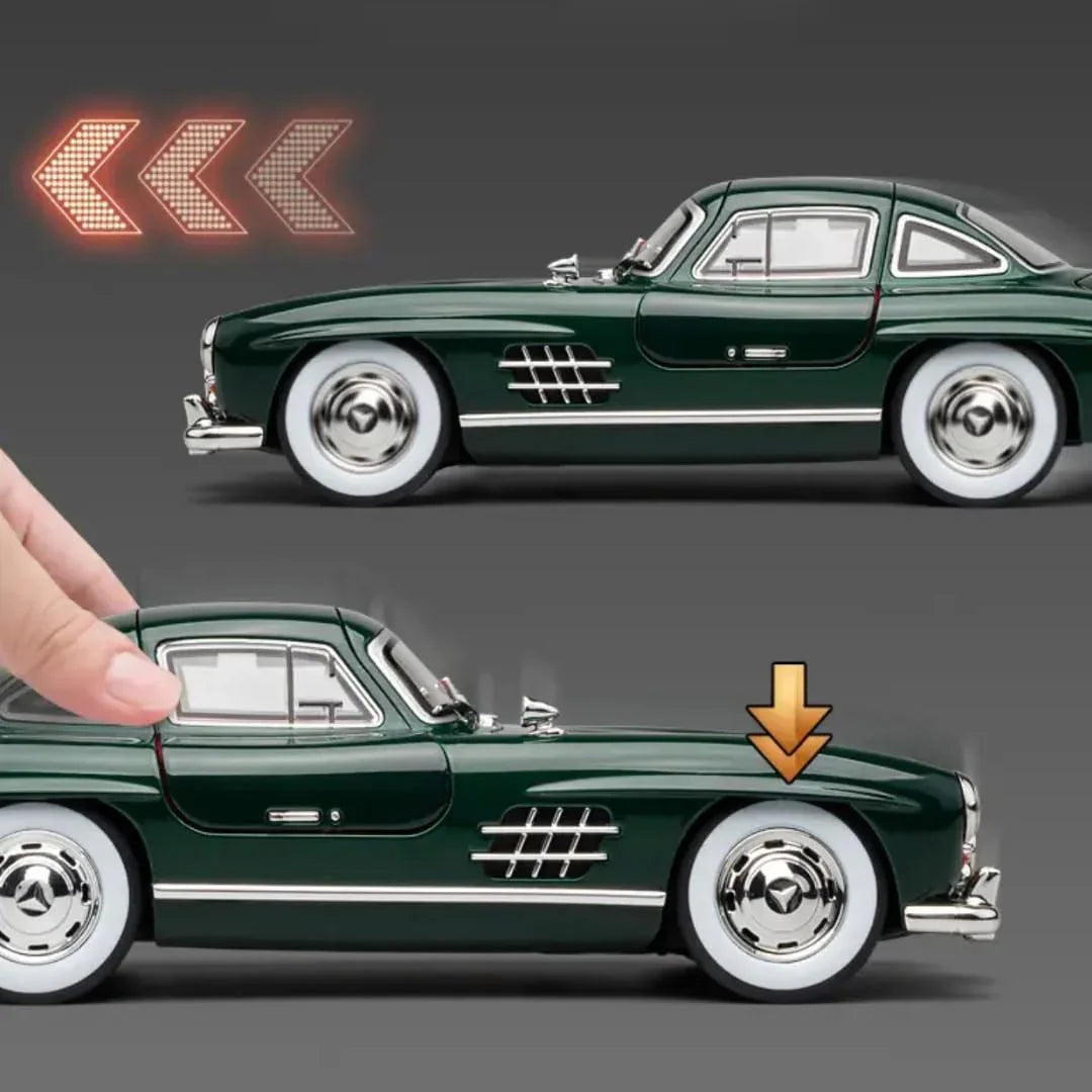 1:24 Mercedes-Benz 300SL Die-Cast Alloy Model Car – Pull Back Sports Car Toy with Openable Doors, Light & Music (Green) - Jaiman Toys