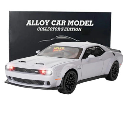 1:32 Dodge Challenger Hellcat Diecast Model Car – Pull Back Zinc Alloy Toy with Sound & Light (Gray) - Jaiman Toys