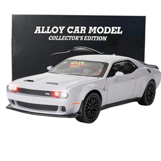 1:32 Dodge Challenger Hellcat Diecast Model Car – Pull Back Zinc Alloy Toy with Sound & Light (Gray) - Jaiman Toys