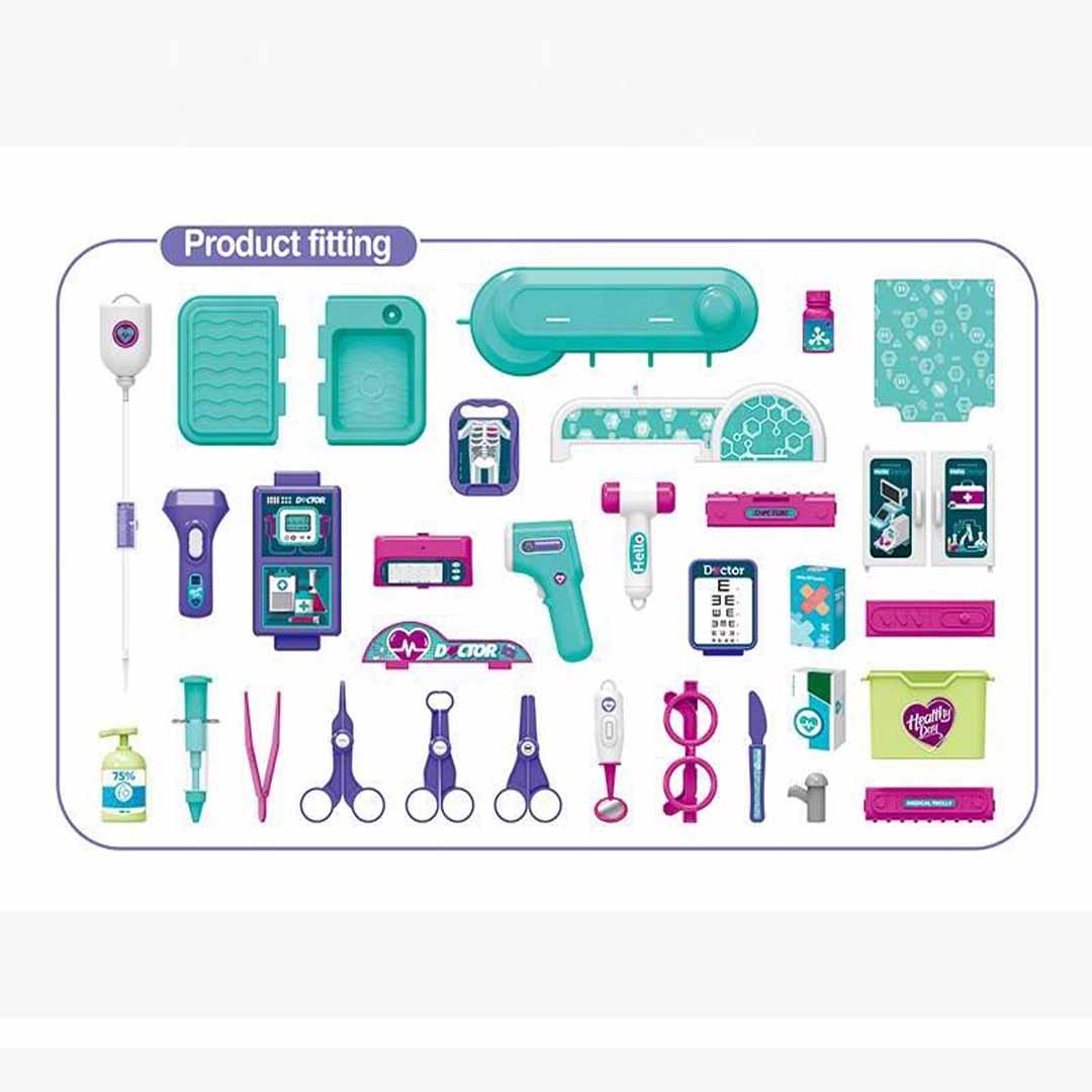 Portable Doctor Playset with Trolley Suitcase – Kids Pretend Medical Kit with Stethoscope, Doctor Tools & Accessories for Kids