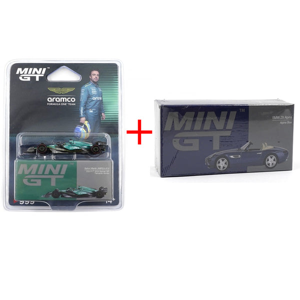 Mini GT 1:64 Aston Martin AMR24 #14 Fernando Alonso F1 2024 + BMW Z8 Alpina Diecast Combo