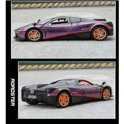 JOY JUNCTION Pagani Fengshen 1:32 Scale Alloy Metal Pullback Die-Cast Car – Purple with Lights, Music & Openable Doors - Jaiman Toys