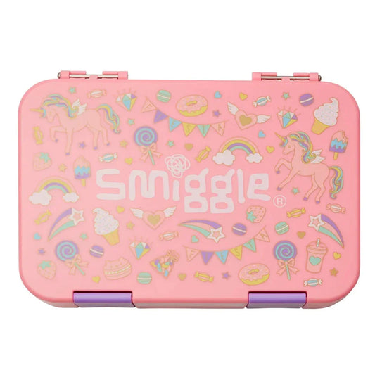 Smiggle Unicorn Party Happy Medium Bento Lunchbox 758ml – Leakproof Kids Lunch Box (Pink)