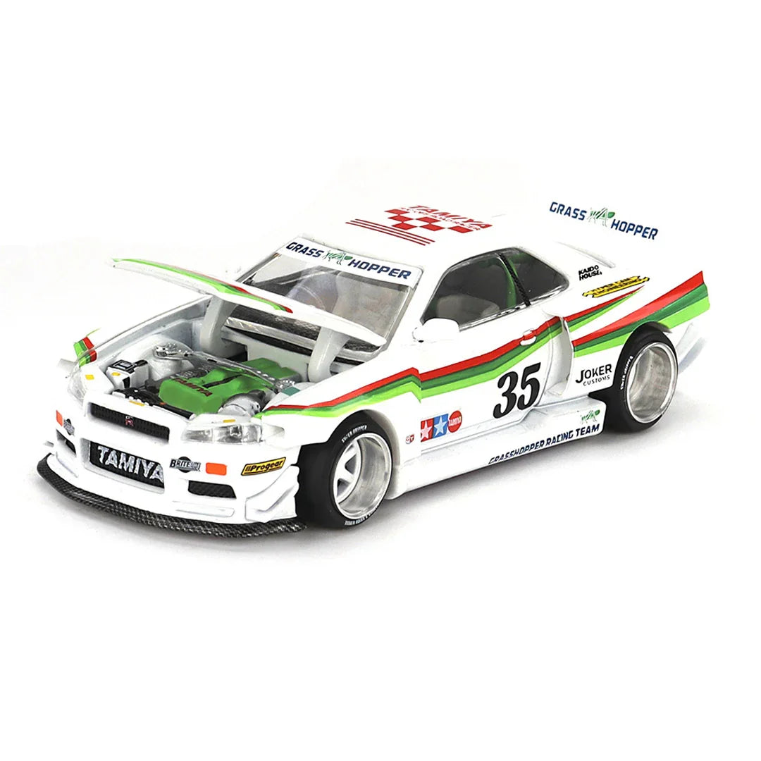 MINI GT 1/64 Nissan Skyline GT-R R34 – TAMIYA x KAIDO HOUSE “The GRASSHOPPER V1” | Diecast Scale Model Car - Jaiman Toys