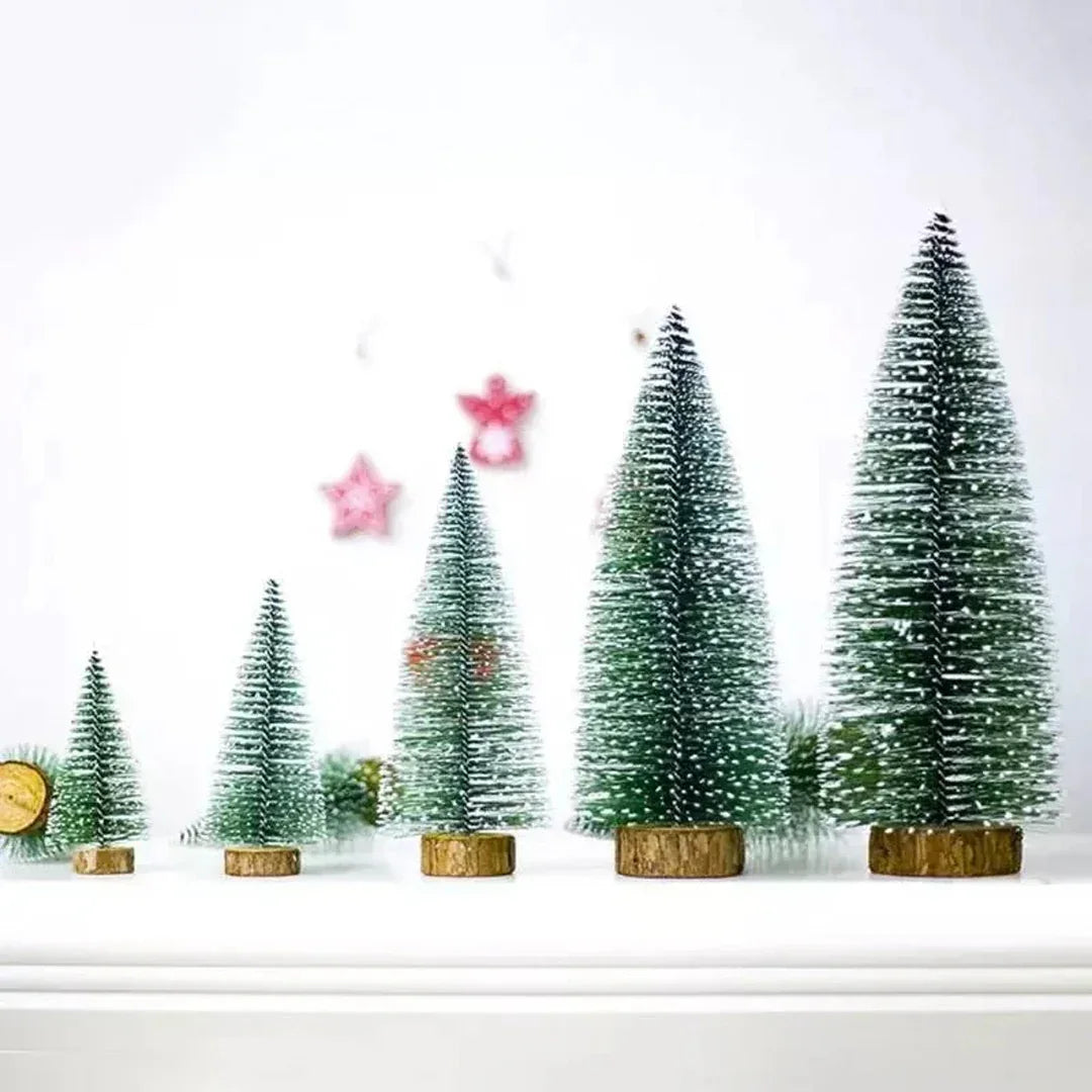 SWEN Jane Tabletop Christmas Tree – Pack | Frosted Mini Trees with Wooden Base for Home & Office Décor