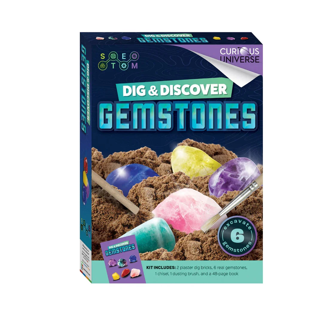 Hinkler Dig & Discover Gemstones Kit – Kids Excavation Science Toy | Educational STEM Fossil Dig Set | Fun Learning Gift