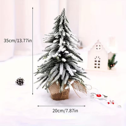 Snow-Flocked Mini Christmas Tree 35 cm | Tabletop Pine Tree with Burlap Base – Winter Holiday Décor