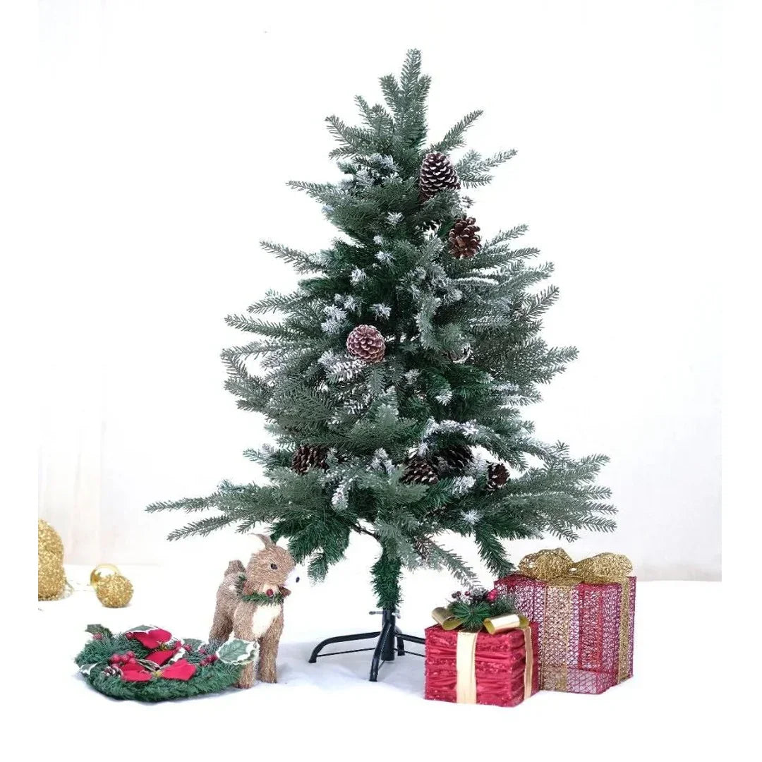 SWEN Balsam 4-Feet Christmas Tree with Light Frosting & Large Pine Cones | Premium Snow-Kissed Holiday Décor