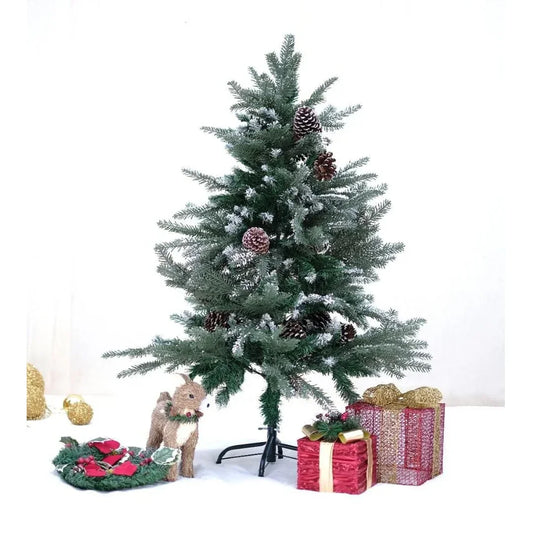 SWEN Balsam 4-Feet Christmas Tree with Light Frosting & Large Pine Cones | Premium Snow-Kissed Holiday Décor