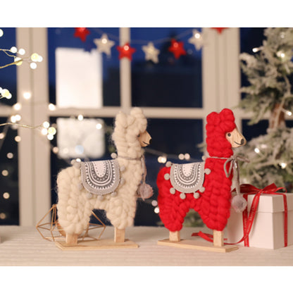 Woolen Llama Decorative Figurines For Christmas – Set of 2 | Handcrafted Soft Yarn Llama Ornaments for Home & Table Décor