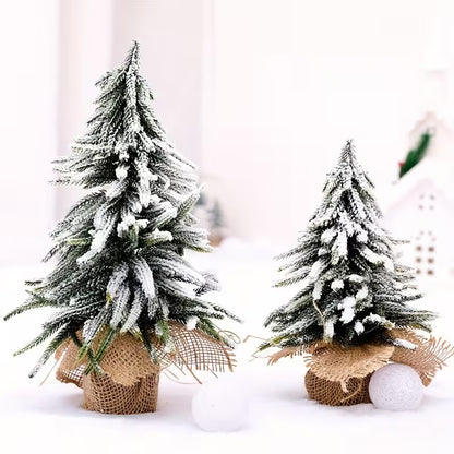 Snow-Flocked Mini Christmas Tree 35 cm | Tabletop Pine Tree with Burlap Base – Winter Holiday Décor