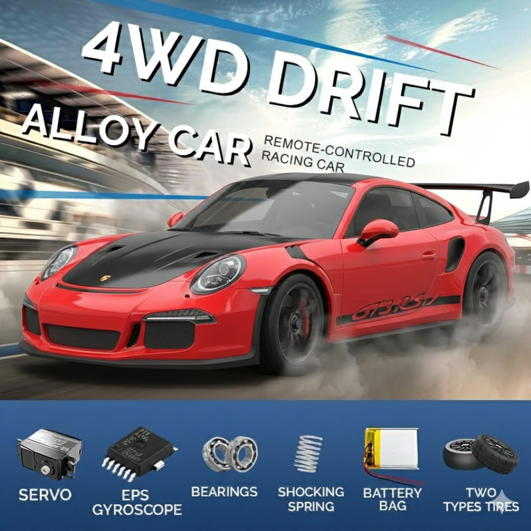 Hstar 1:43 RC Drift Car  2.4GHz 4WD Alloy 20 km/h High-Speed RC Racing Car with Gyro – (Red)