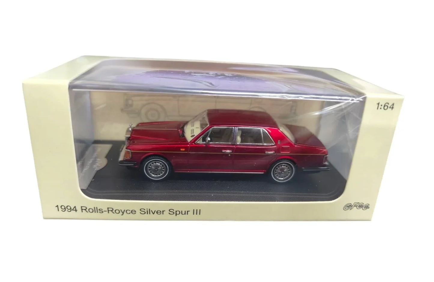 GFCC 1:64 1994 Rolls-Royce Silver Spur, British Silver With Gold Beltline in Red Diecast Model Car - Jaiman Toys