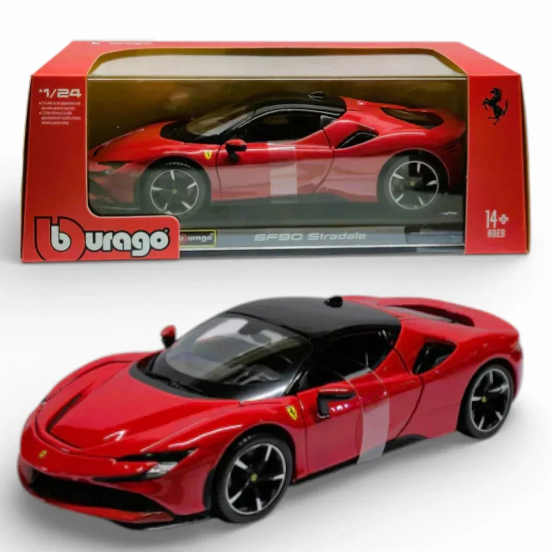 Bburago 1:24 Scale Ferrari SF90 Stradale Diecast Car Model – Official Licensed Collector’s Edition | Premium Red Alloy Sports Car (14+)