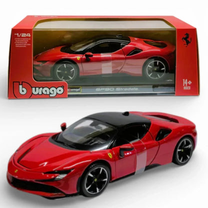 Bburago 1:24 Scale Ferrari SF90 Stradale Diecast Car Model – Official Licensed Collector’s Edition | Premium Red Alloy Sports Car (14+)