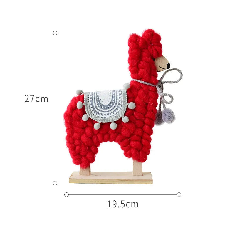 Woolen Llama Decorative Figurines For Christmas – Set of 2 | Handcrafted Soft Yarn Llama Ornaments for Home & Table Décor