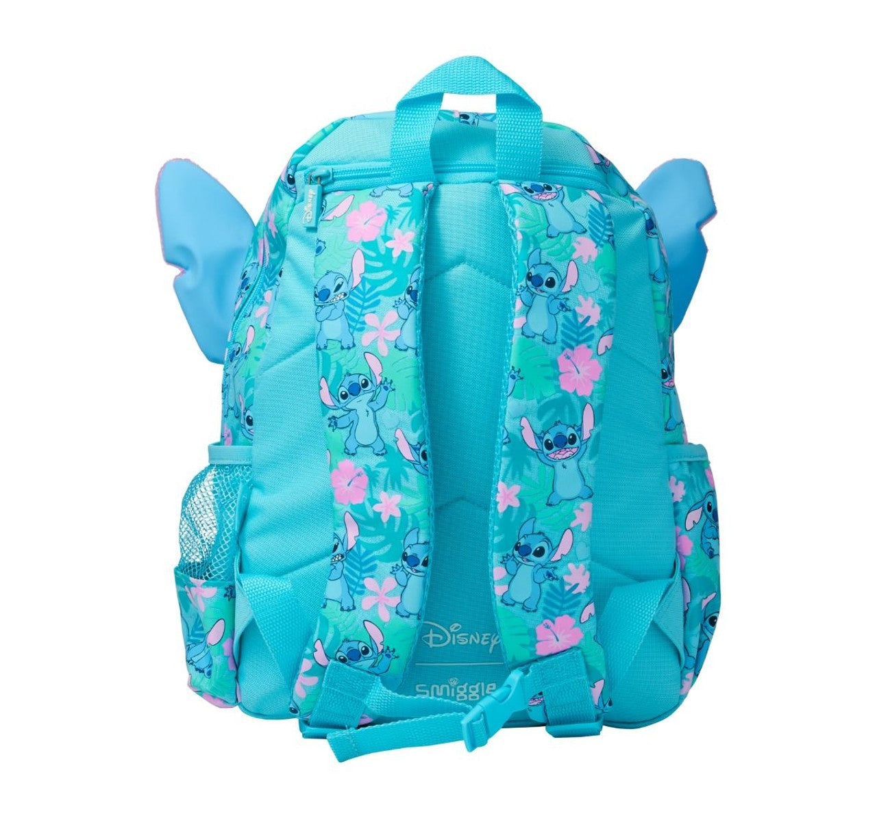 Smiggle Disney Stitch Backpack 32cm with 3D Ears, Front Zip Pocket & Side Bottle Pockets – Blue