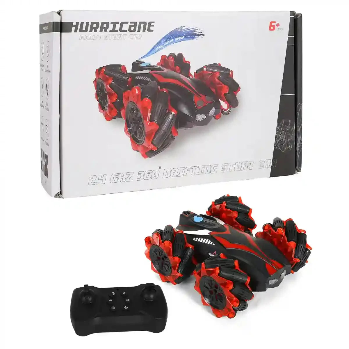 Hurricane Drift Stunt Car – Red | 360° Spins, Double-Sided Driving, Drifting Wheels & 2.4GHz Remote Control (Age 6+)