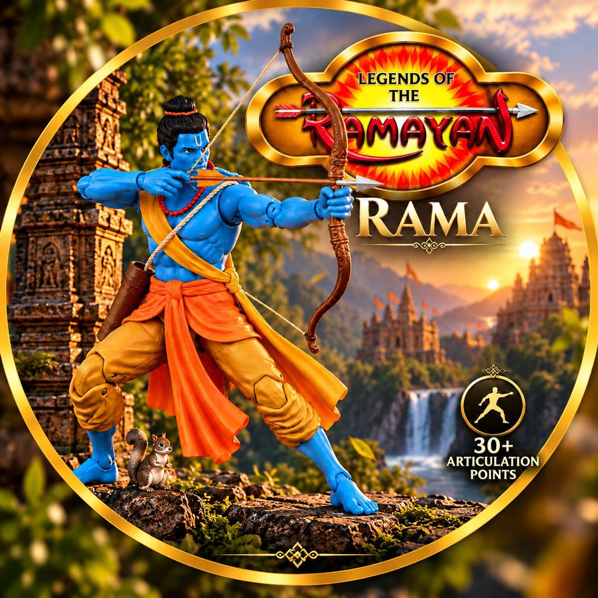 Legends of the Ramayan 1:12 Scale Vanvasi Rama Collector Action Figure with Bow, Arrow, Quiver, Squirrel & Interchangeable Hands