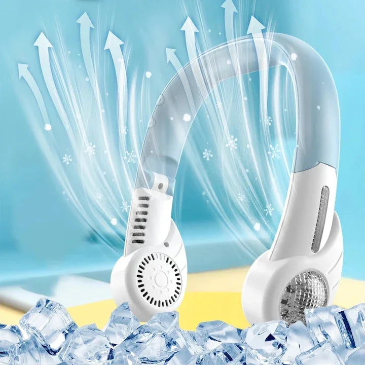 Portable Bladeless Neck Fan – 5-Speed Adjustable Cooling Fan with 400mAh Battery, USB Rechargeable, Quiet Hands-Free Airflow for Outdoor, Travel & Home (Blue/White)