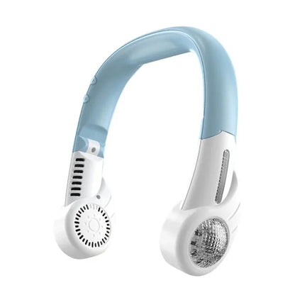 Portable Bladeless Neck Fan – 5-Speed Adjustable Cooling Fan with 400mAh Battery, USB Rechargeable, Quiet Hands-Free Airflow for Outdoor, Travel & Home (Blue/White)