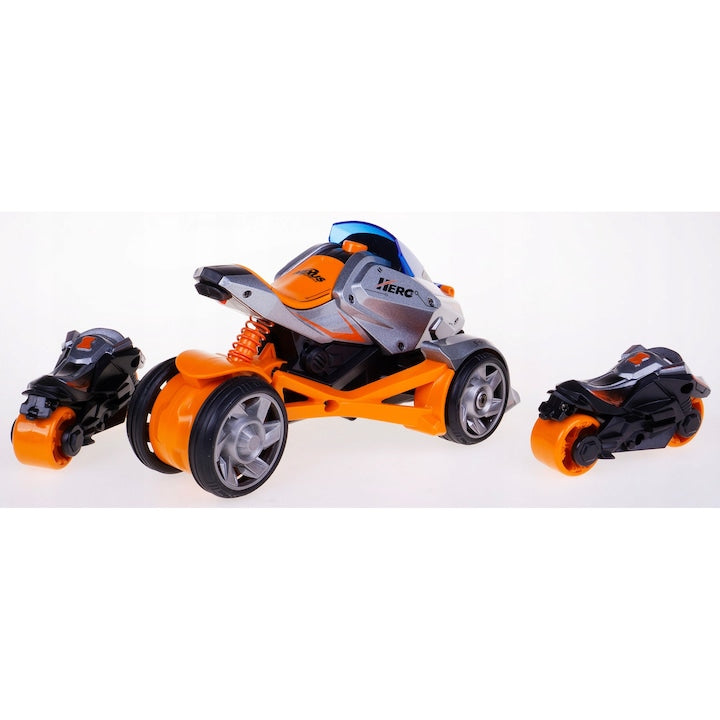 Max Catapult Car 2-in-1 Die Cast Transform Bike Toy – Push & Launch Action Vehicle for Kids (Orange Edition, 3+ Years)