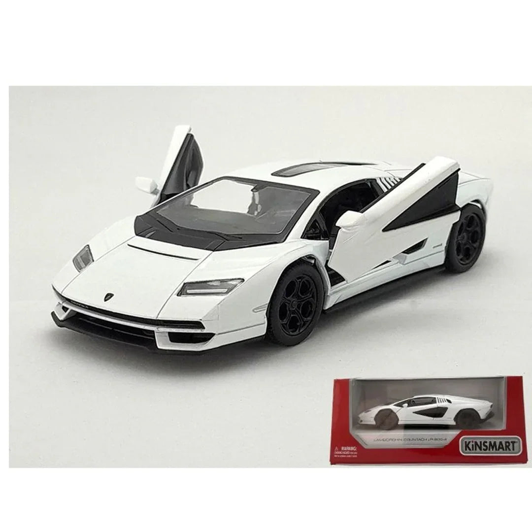 KiNSMART 1:38 Lamborghini Countach LPI 800-4 Diecast Model Car – Pullback, Openable Doors, Collectible Toy- White - Jaiman Toys