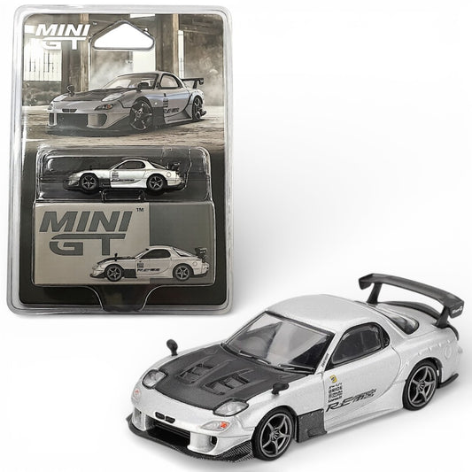 Mini GT 1:64 Mazda RX-7 RE-Amemiya Silver Metallic Diecast Model Car – MGT01106-BL