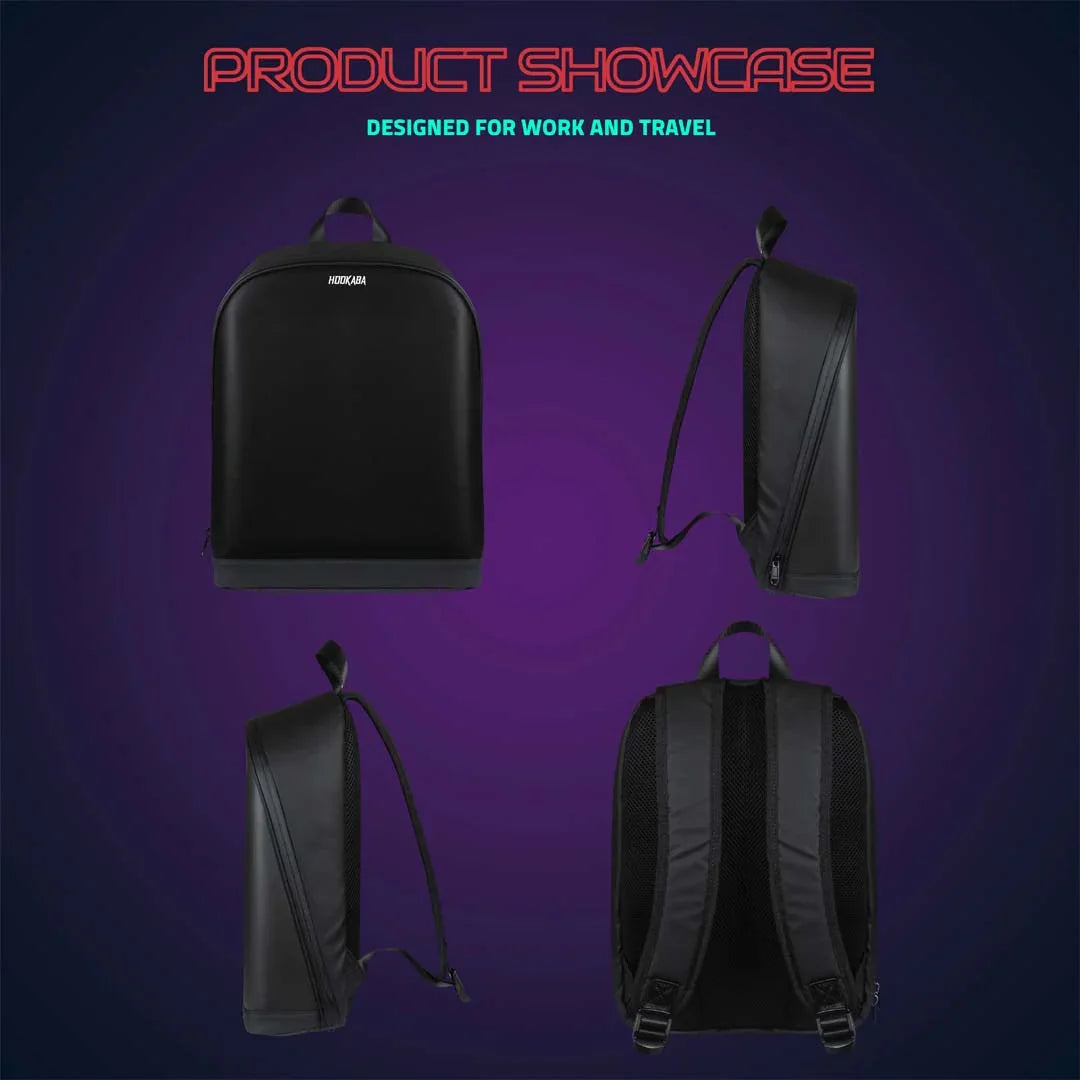 Hookaba Urban Buzz LED Backpack – Futuristic Hard Shell | Waterproof | 15.6” Laptop | Night-Ready Design - Black - Jaiman Toys