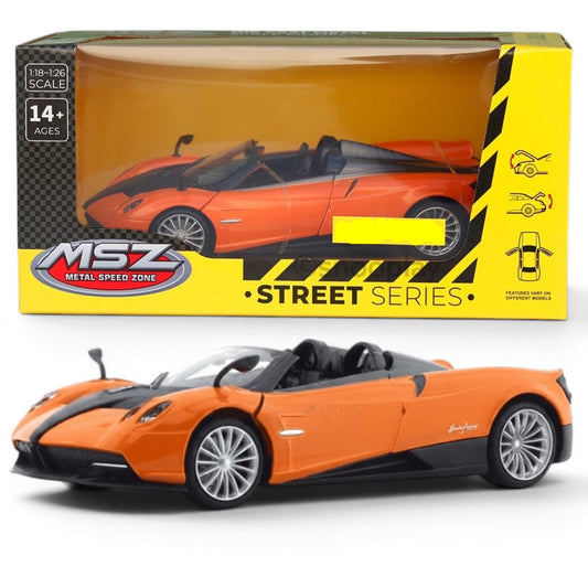 MSZ 1:24 Pagani Huayra Roadster Orange Die-Cast Model Car with Openable Doors & Pull-Back Action