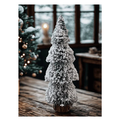 SWEN Silverly Tabletop Christmas Tree – Pack | Frosted Mini Trees with Wooden Base for Home & Office Décor