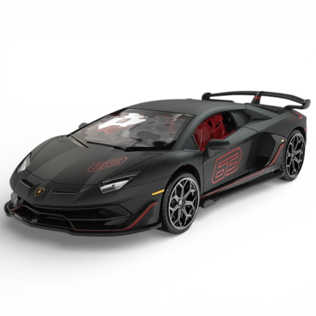 MSZ 1:32 Lamborghini Aventador SVJ Die-Cast Model Car – Black | Pull Back, Openable Doors, Light & Sound (68472)