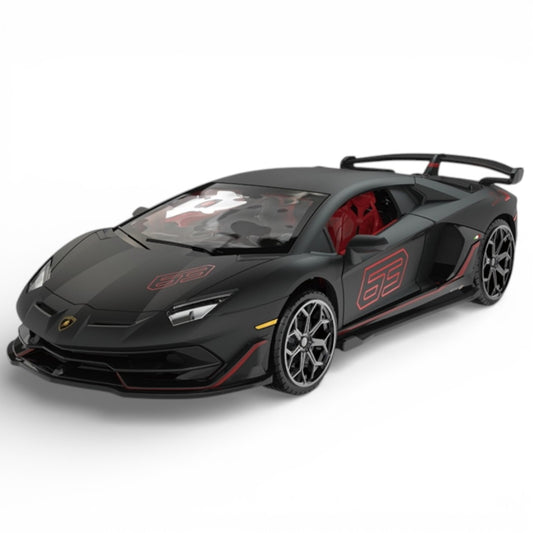 MSZ 1:32 Lamborghini Aventador SVJ Die-Cast Model Car – Black | Pull Back, Openable Doors, Light & Sound (68472)