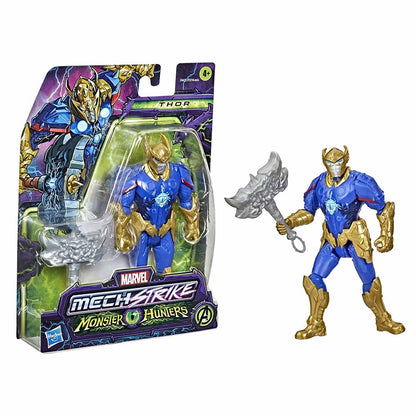 (Damaged pack) Marvel Mech Strike Monster Hunters Thor Action Figure with Hammer Accessory 6inch | Super Hero Collectible Toy for Kids 4+
