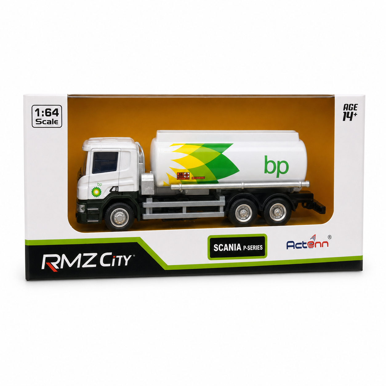 RMZ City 1:64 Scania P-Series BP Fuel Tanker Truck Die-Cast Model – White & Green