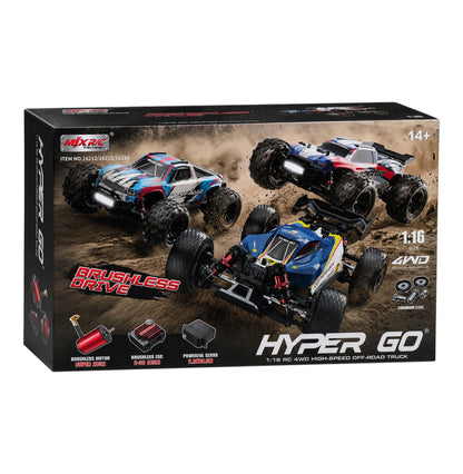 MJX Hyper Go 1:16 Scale 4WD Brushless RC Monster Truck | 2852 Brushless Motor, 45A ESC, 2.4GHz RTR High-Speed Off-Road Remote Control Car