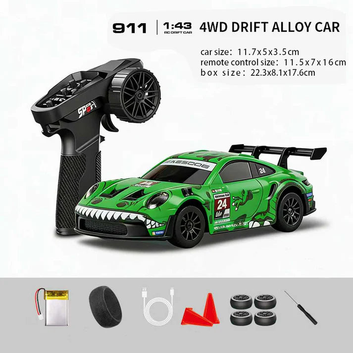 HStar Rexy Porsche 911 GT3 R 1:43 Scale 4WD RC Drift Car with Gyro Stabilization, LED Lights & 2.4GHz Remote Control