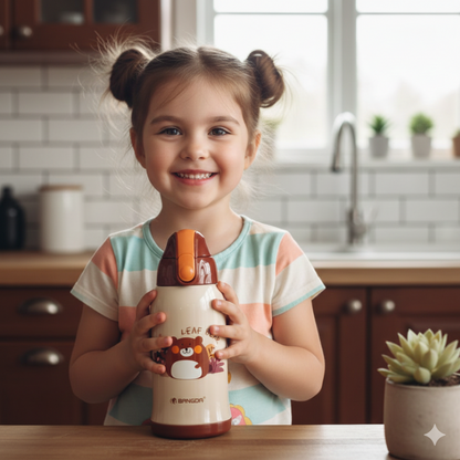 Bangda 560ml Stainless Steel Lecai Vacuum Children Water Bottle – Leaf Bear Theme