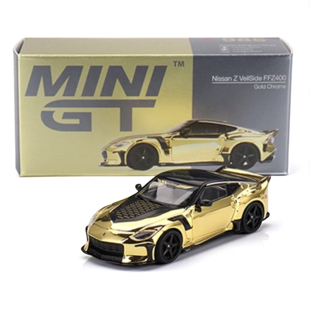 Mini GT 1:64 Jaguar C-X75 Black + NISSAN Z VEILSIDE FFZ400 GOLD CHROME Diecast Scale Model Car