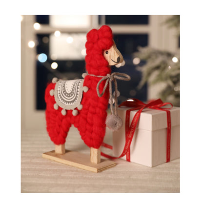 Woolen Llama Decorative Figurines For Christmas – Set of 2 | Handcrafted Soft Yarn Llama Ornaments for Home & Table Décor