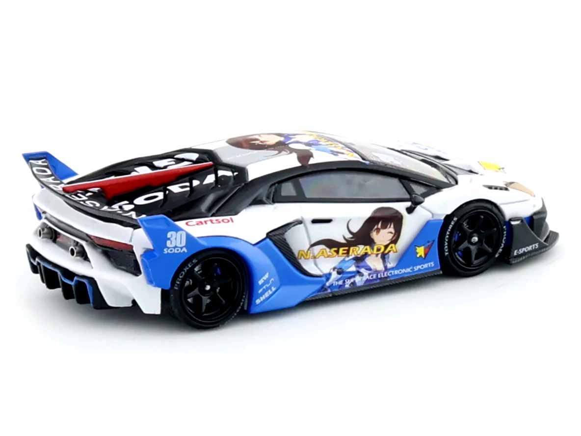 CoolCar Lamborghini Aventador GPX #30 1:64 Scale Die-Cast Model Car | White & Blue Racing Livery Collectible with Display Case