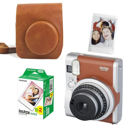 Fujifilm Instax Mini 90 Neo Classic Bundle – Brown Camera with Case & 20 Films